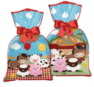 Sacola Plástica Festa Fazendinha com 8 Unidades – Lembrancinha Infantil para Aniversário, Kit Festa e Brindes