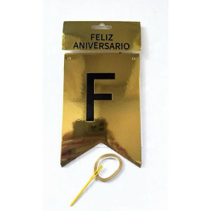 Bandeirola Feliz Aniversário Dourado Decoração Festa Completa
