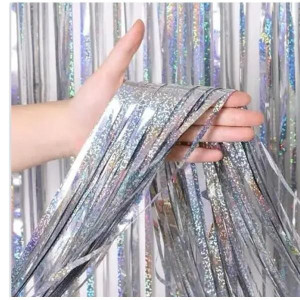 Cortina Holográfica Prata – Painel Decorativo Festa