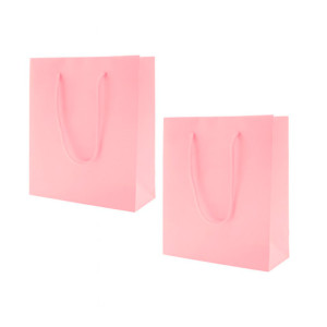 Sacola PP Com Alça Cordão Rosa Claro Kit 10 Unidades Bolsa Plástica Reforçada