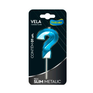 VELA MINI SLIM METALLIC AZUL INTERROGAÇÃO
