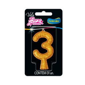 VELA PURO GLITTER DOURADA NO. 3