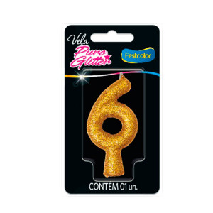 VELA PURO GLITTER DOURADA NO. 6