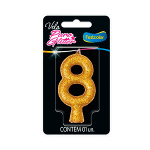 VELA PURO GLITTER DOURADA NO. 8