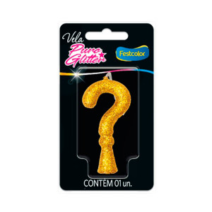 VELA SUPER GLITTER DOURADA INTERROGAÇÃO