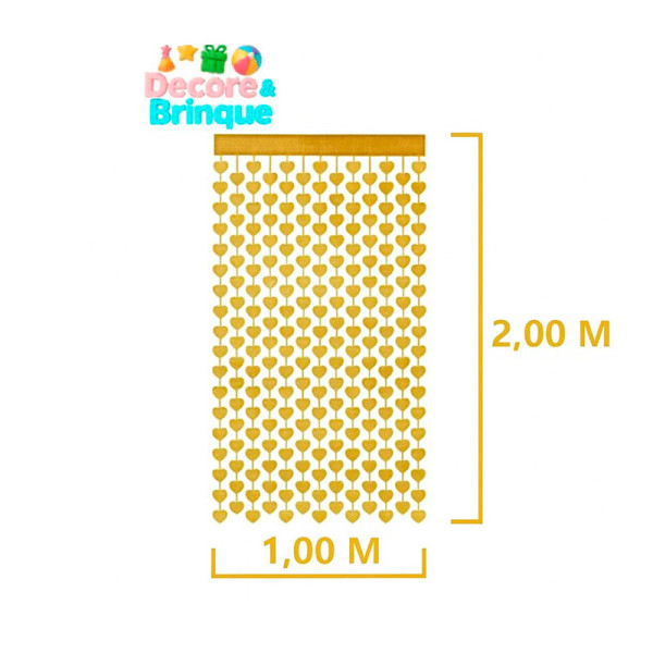CORTINA METALIZADA CORAÇÃO DOURADO