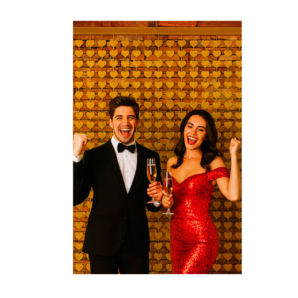 CORTINA METALIZADA CORAÇÃO DOURADO