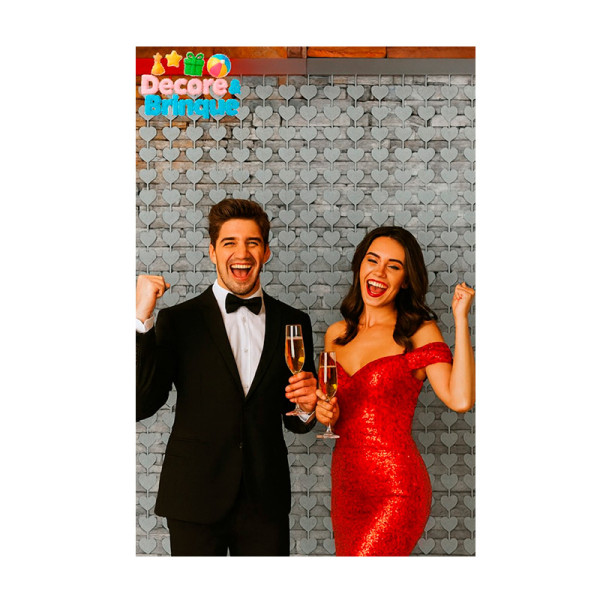 CORTINA METALIZADA CORAÇÃO PRATA