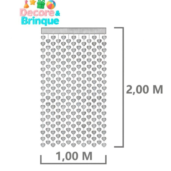 CORTINA METALIZADA CORAÇÃO PRATA