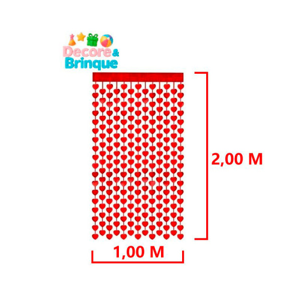CORTINA METALIZADA CORAÇÃO VERMELHO