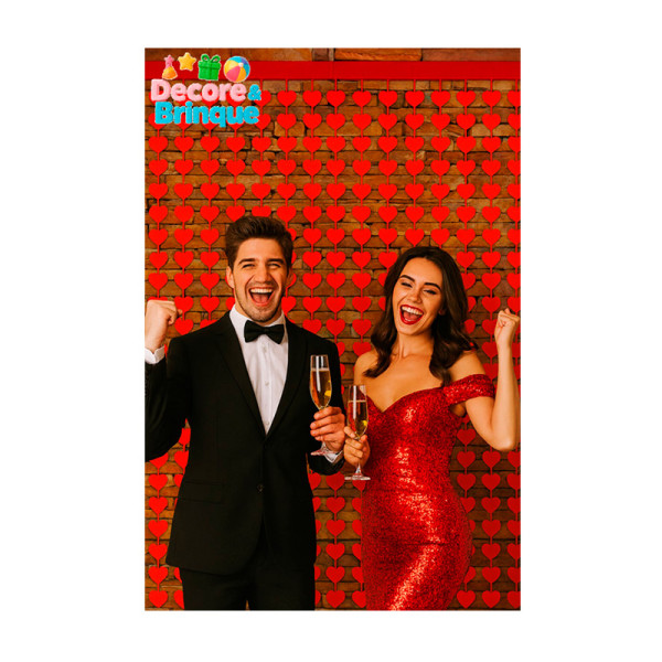 CORTINA METALIZADA CORAÇÃO VERMELHO