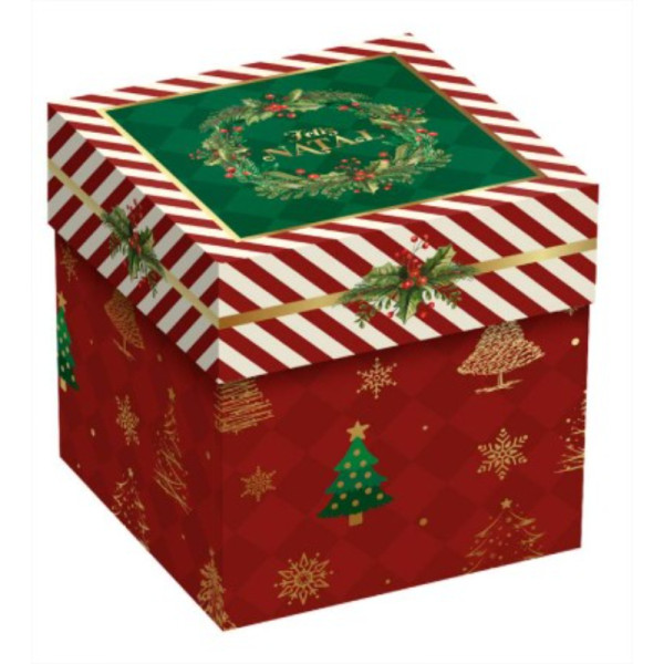 CAIXA PARA PANEETONE VERMELHA COM TAMPA NATAL CLÁSSICO