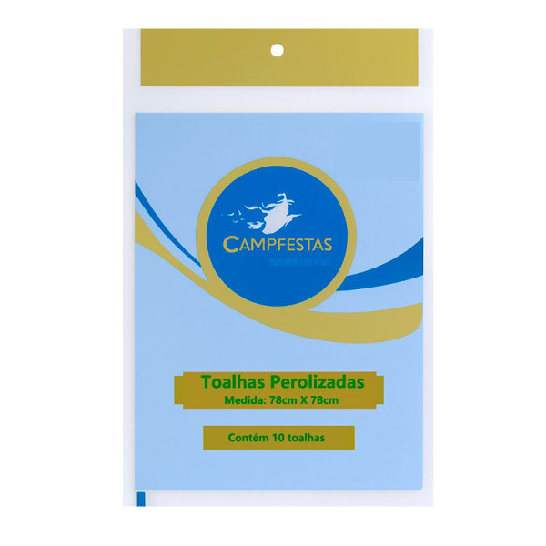 TOALHAS PLÁSTICAS PEROLIZADAS AZUL CANDY COM 10 UNID