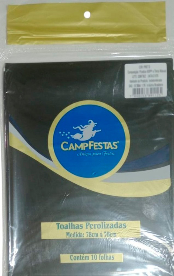 TOALHA PEROLIZADA PRETO 78 CM X 78 CM - 10 UNID.