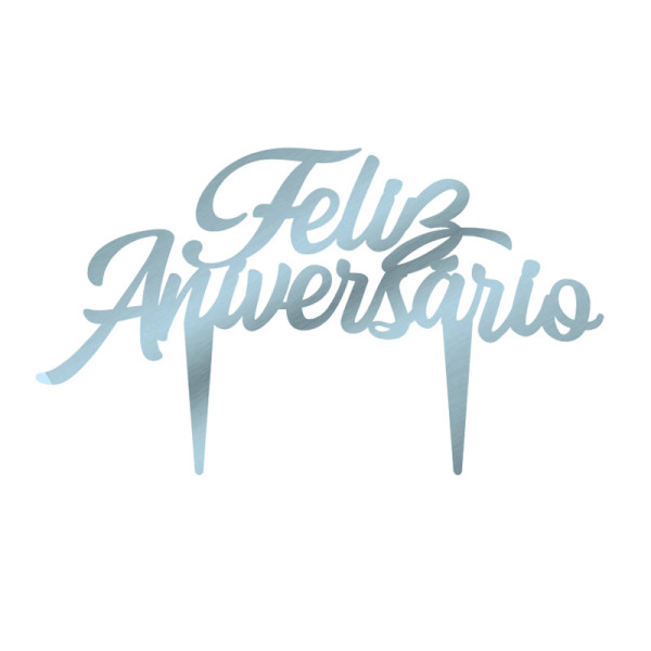 TOPO DE BOLO FELIZ ANIVERSÁRIO METALIZADO AZUL BEBÊ