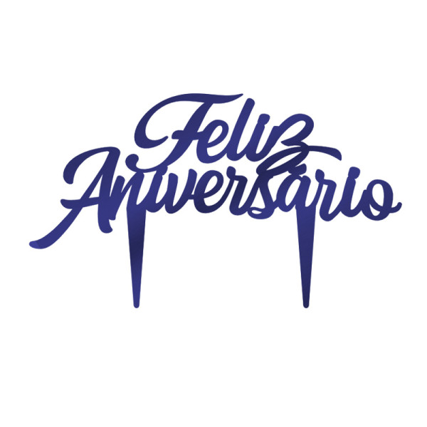 TOPO DE BOLO FELIZ ANIVERSÁRIO METALIZADO AZUL ROYAL