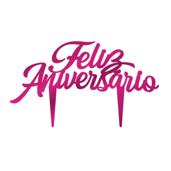 TOPO DE BOLO FELIZ ANIVERSÁRIO METALIZADO PINK