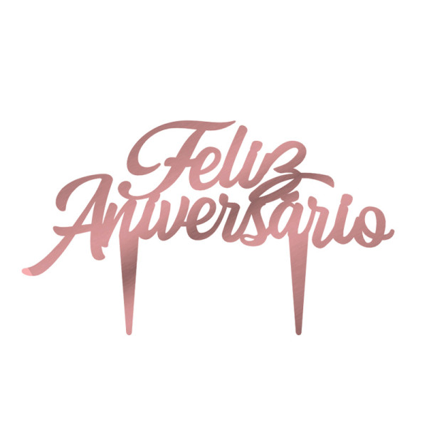 TOPO DE BOLO FELIZ ANIVERSÁRIO METALIZADO ROSÊ GOLD