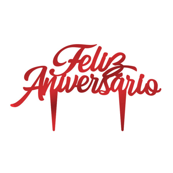 TOPO DE BOLO FELIZ ANIVERSÁRIO METALIZADO VERMELHO