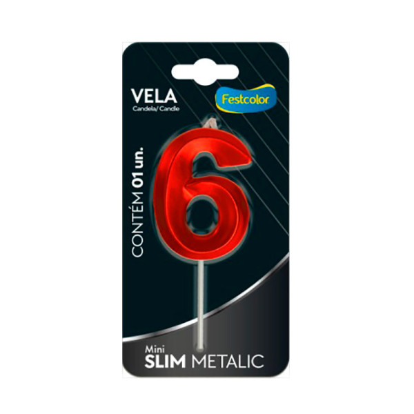 VELA MINI SLIM METALLIC VERMELHA 6