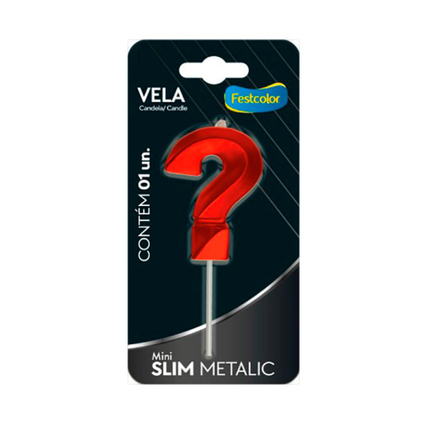 VELA MINI SLIM METALLIC VERMELHA INTERROGAÇÃO