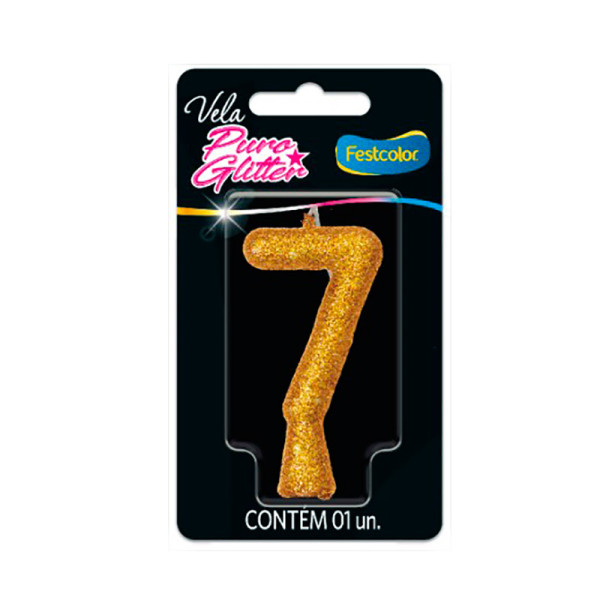 VELA PURO GLITTER DOURADA NO. 7