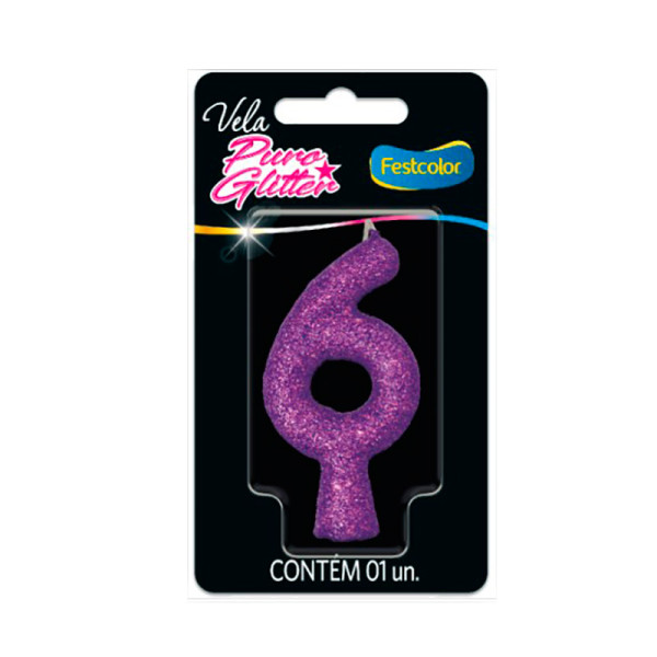 VELA PURO GLITTER ROXA NO. 6