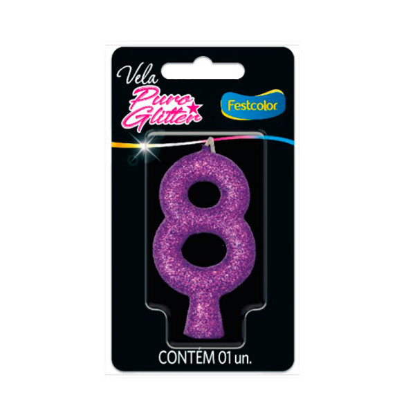 VELA PURO GLITTER ROXA NO. 8